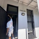 Front entrance repaint of Glebe terrace with restored heritage details