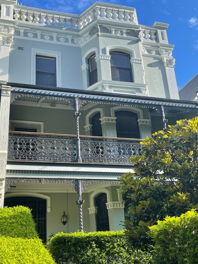 Heritage house exterior painting Newtown Warren Ball Avenue façade detail