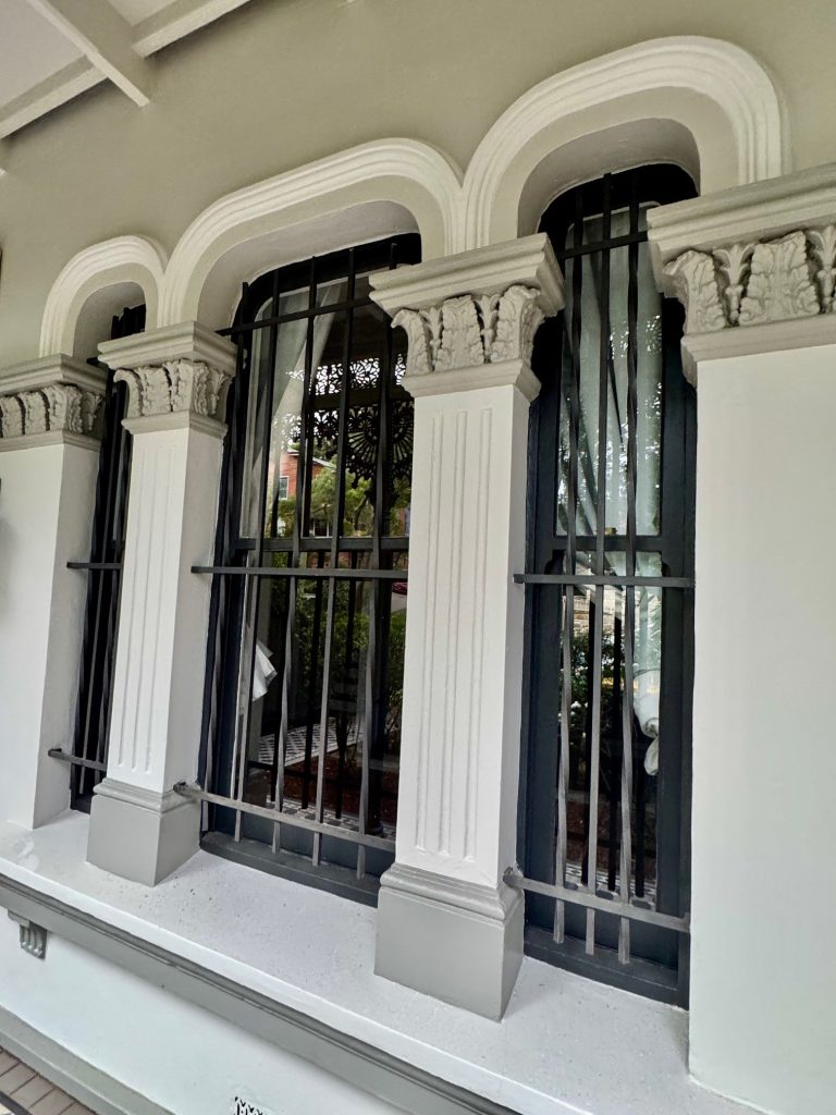 Exterior heritage columns repaint in Petersham with detailed mouldings