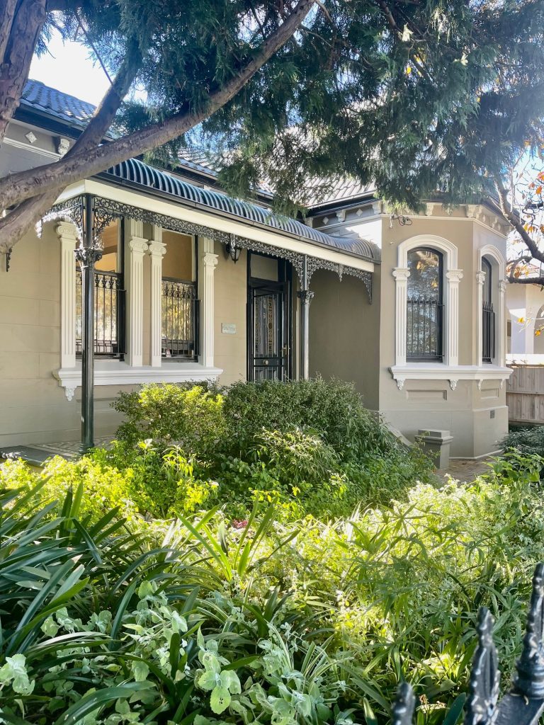 Full front view of heritage home in Dulwich Hill with garden and verandah