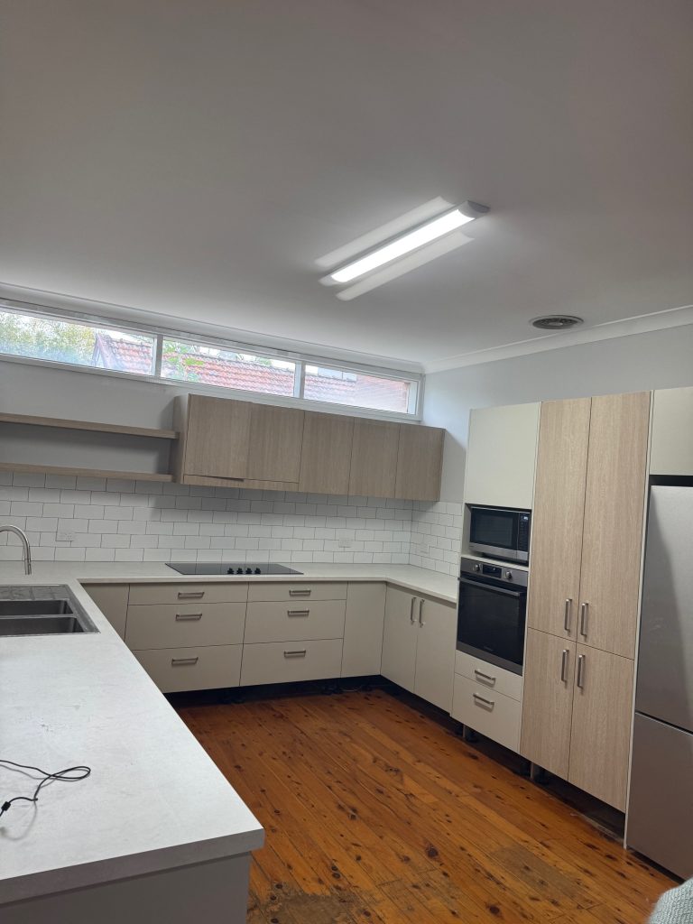 Completed kitchen repainting project with fresh washable low sheen finish in Five Dock NSW
