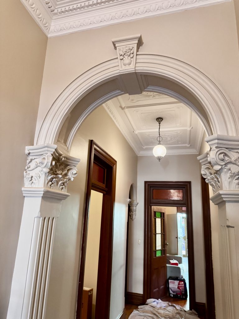 Decorative heritage arch and ornate plaster restoration painting project in Hurlstone Park NSW