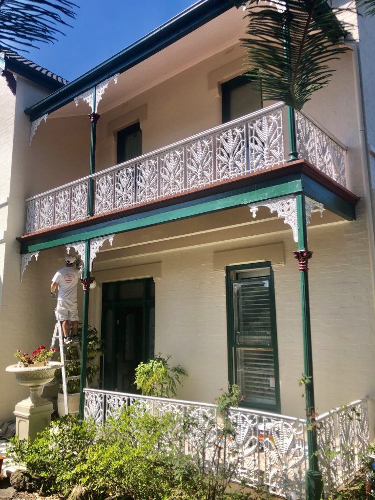 Heritage balcony and iron lacework painting in Stanmore Sydney